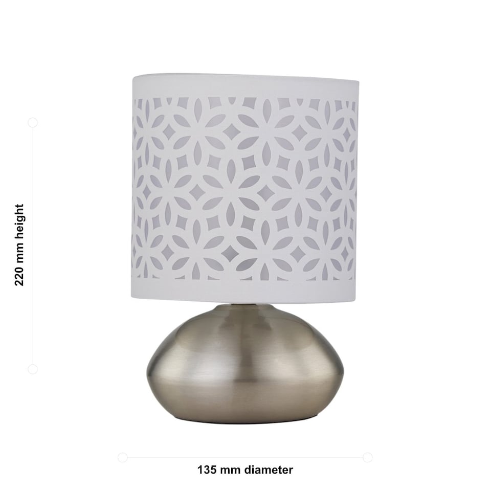 image 1 of Jenson - Brushed Chrome Touch Table Lamp with White Laser Cut Shade