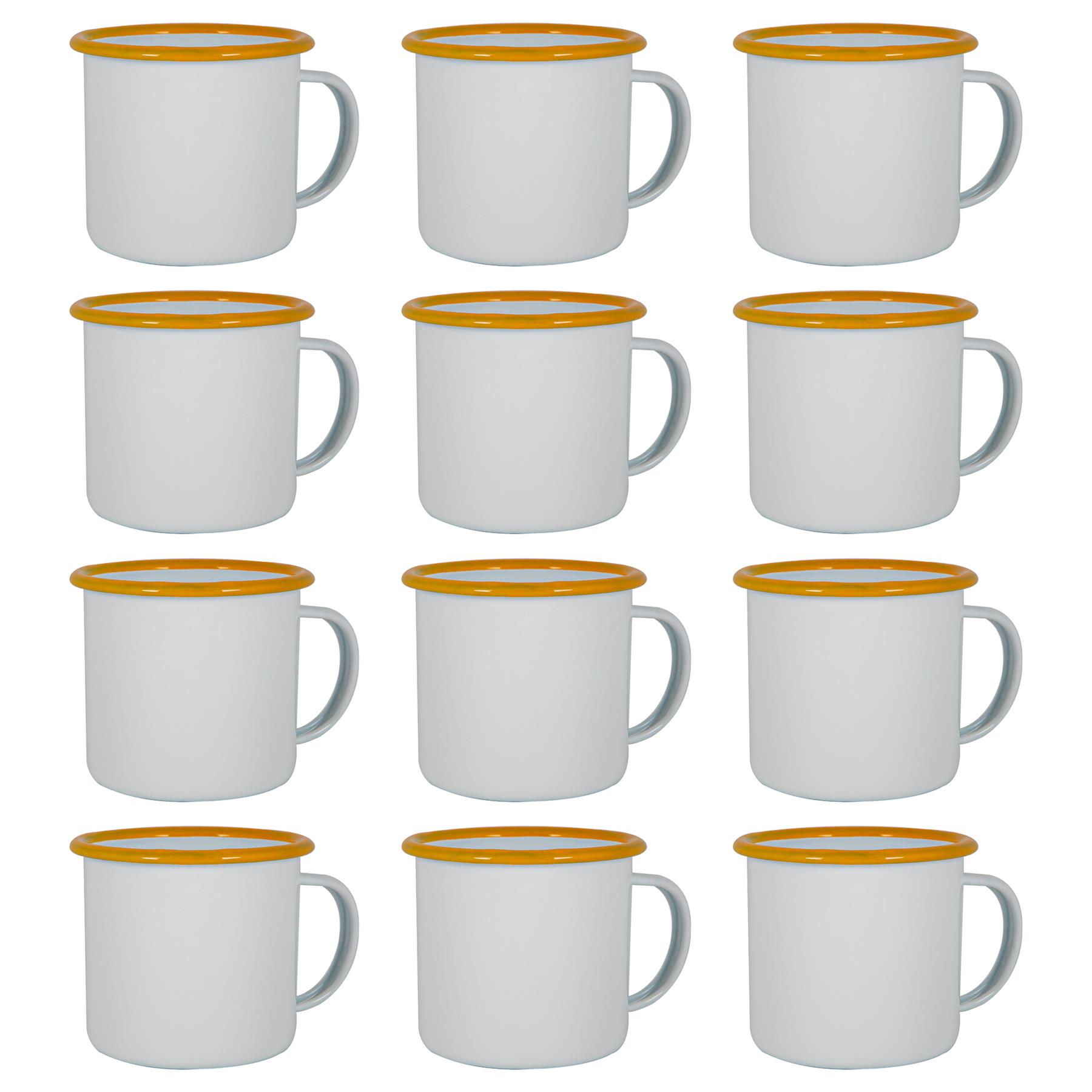 Argon Tableware White Enamel Mugs - 375ml - Pack of 12 in Yellow