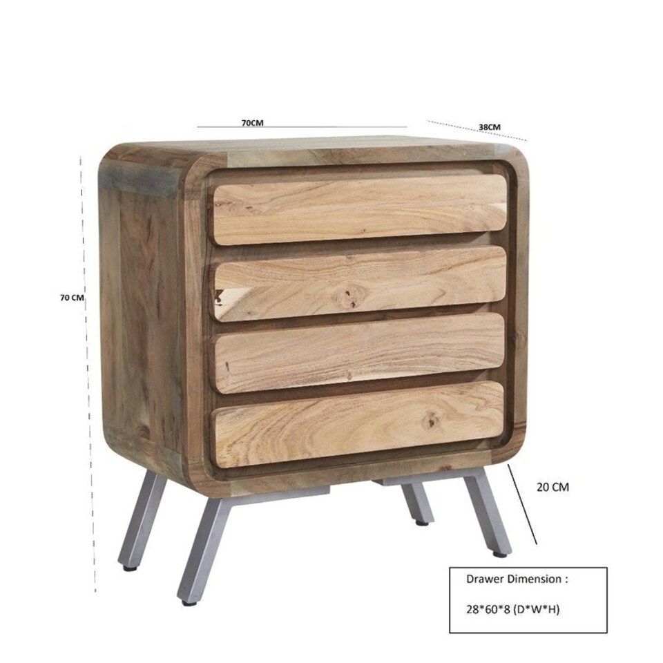image 1 of Aspen 4 Drawer Wide Chest - Metal/Wood - L38 x W70 x H70 cm