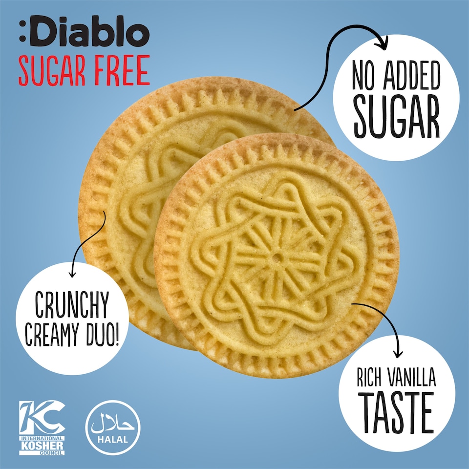 image 1 of Diablo Sugar Free Vanilla and Cocoa Cream Cookie 44g