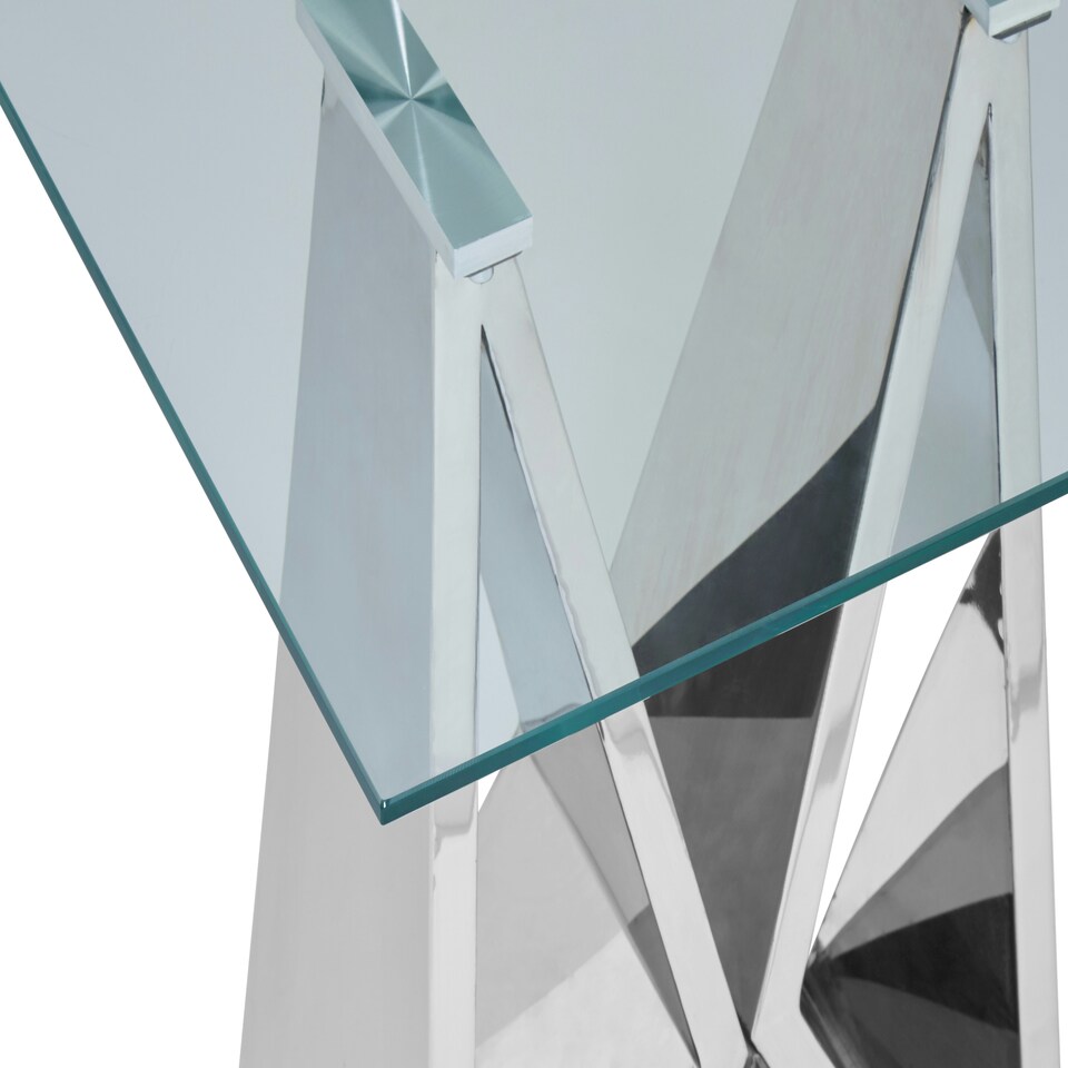 image 1 of Interiors By Premier Modern Design Wing Base End Table, Wing Base Design Metal End Table, Tempered Glass Top Versatile Table Silver