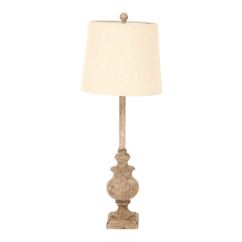 image 1 of Chiaro Candlestick Table Lamp with Linen Shade - Resin - L25 x W25 x H80 cm - Brown