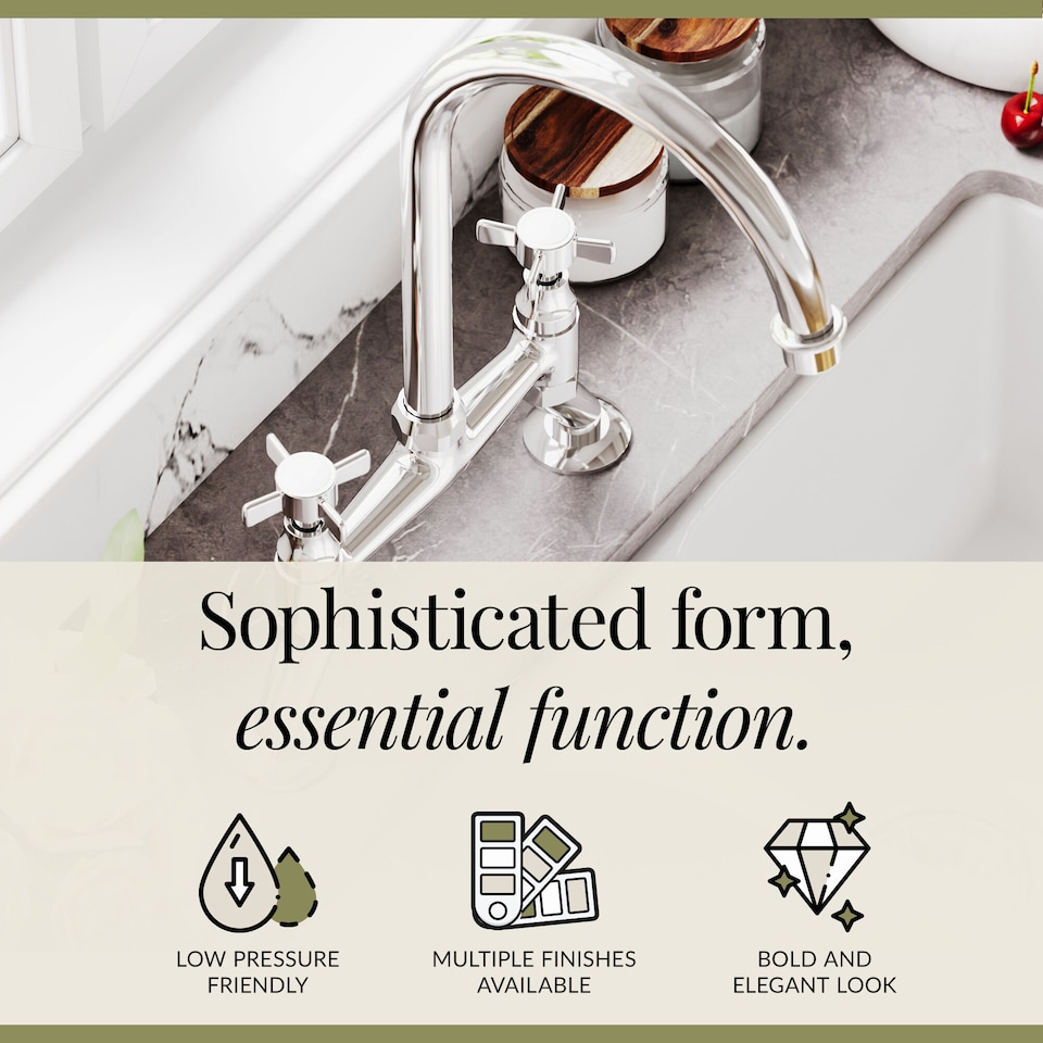 image 1 of Traditional Kitchen Bridge Sink Mixer Tap - Chrome Crosshead Handles | Silver | Chrome | 1