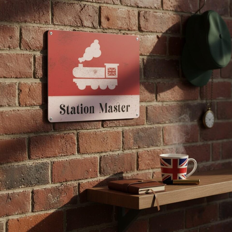 image 1 of Retro Train Landscape Metal Wall Plaque - Home Décor Gift - Station Master
