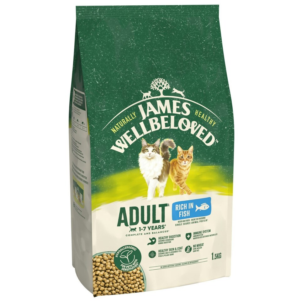 image 1 of James Wellbeloved 1-7 Years Adult Complete & Balanced Dry Cat Food Fish 1.5kg