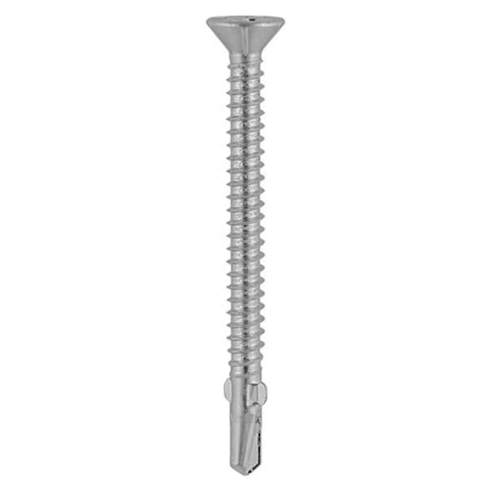 image 1 of Timco - Metal Construction Timber to Light Section Screws - Countersunk - Wing-Tip - Self-Drilling - Bi-Metal - Exterior - Silver (Size 5.5 x 85 - 100 Pieces)