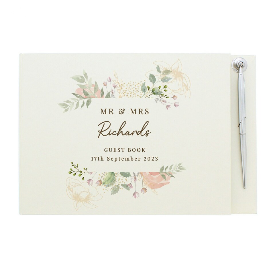 image 1 of Personalised Floral Watercolour Hardback Guest Book & Pen