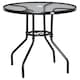 image 1 of Outsunny 80 cm Round Dining Table with Parasol Hole, Outdoor Coffee End Side Table with Tempered Glass Top, Steel Frame for Garden, Black