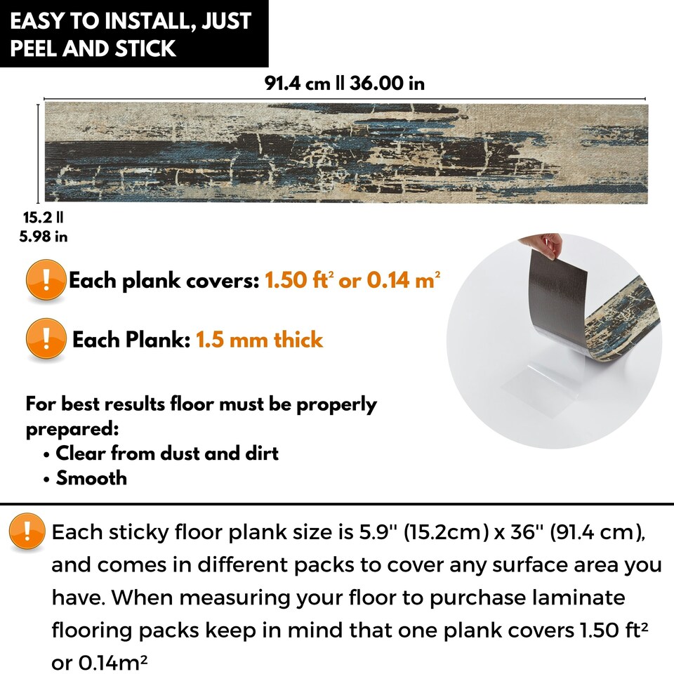 image 1 of NOVECRAFTO Self Adhesive Floor Planks | 36x5.98in (91.4x15.2cm) Each | Peel & Stick Vinyl Flooring | Stormwave Timber Design | Waterproof DIY Tiles Brown | 5 sqm