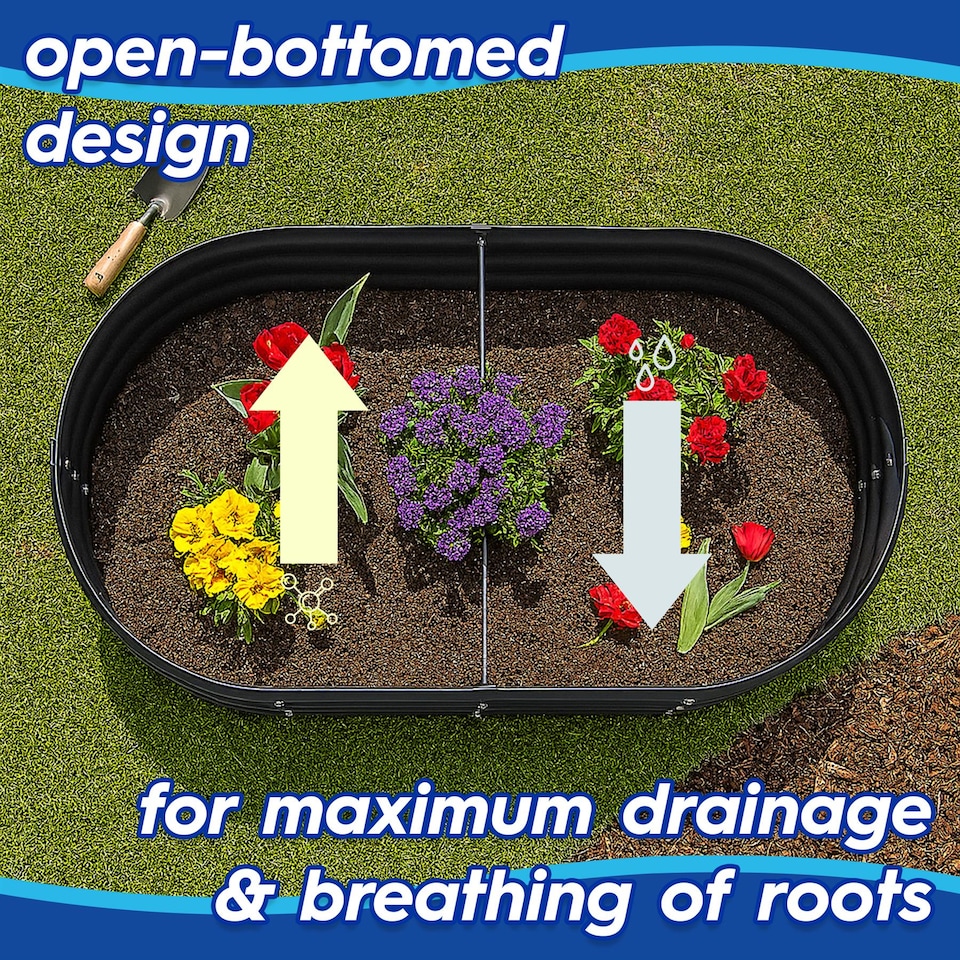 image 1 of Harbour Housewares Raised Garden Bed - Anthracite Round Bottomless Metal Raised Bed Galvanised Steel Planter Box 90 x 45cm