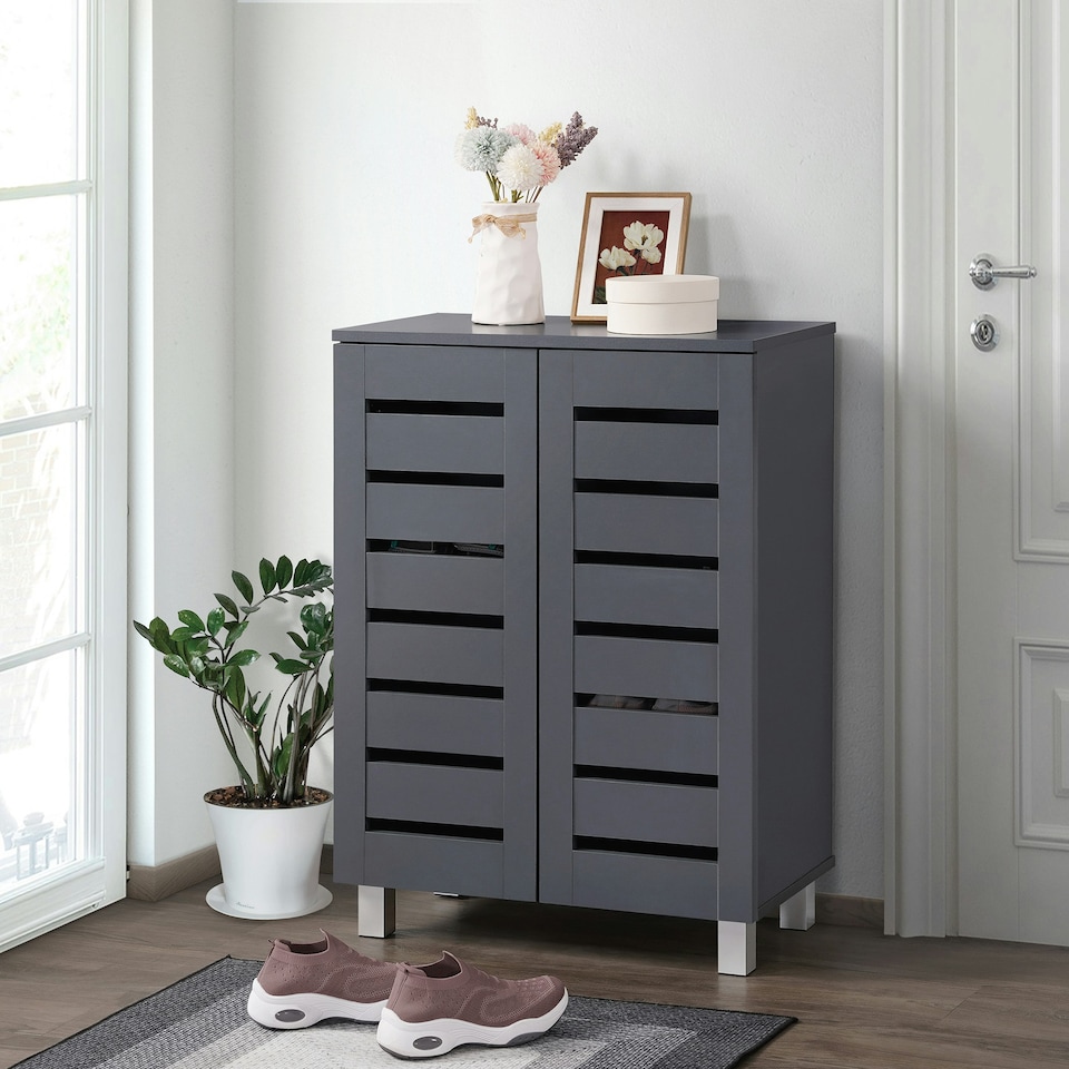 image 1 of Euston Modern 2 Door Shoe Storage Cabinet Brown