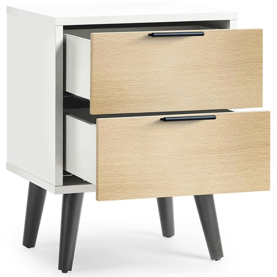 image 1 of Oak and Matt White 2 Drawer Bedside Table