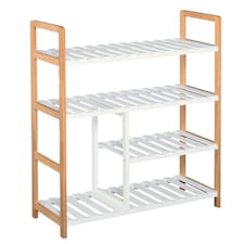 HOMCOM 4-Tier Shoe Rack Simple Home Storage w/ Wood Frame Boot Compartment Home