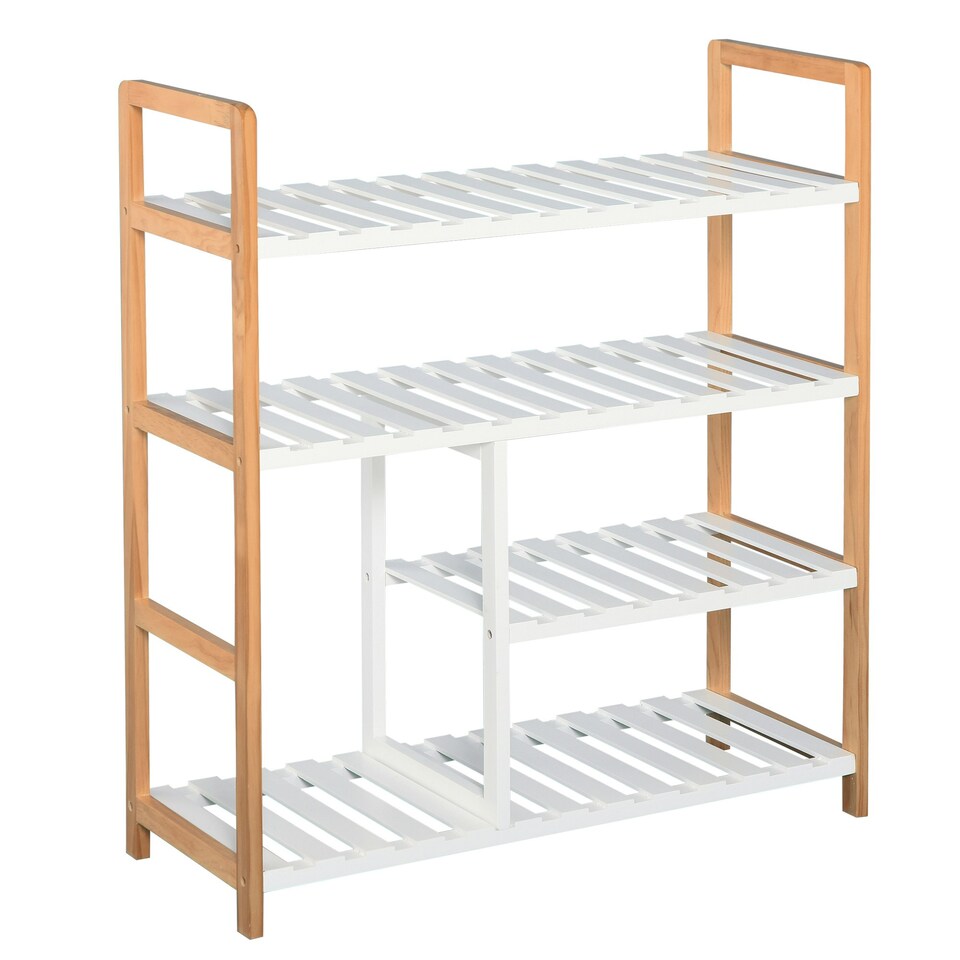 image 1 of HOMCOM 4-Tier Shoe Rack Simple Home Storage w/ Wood Frame Boot Compartment Home