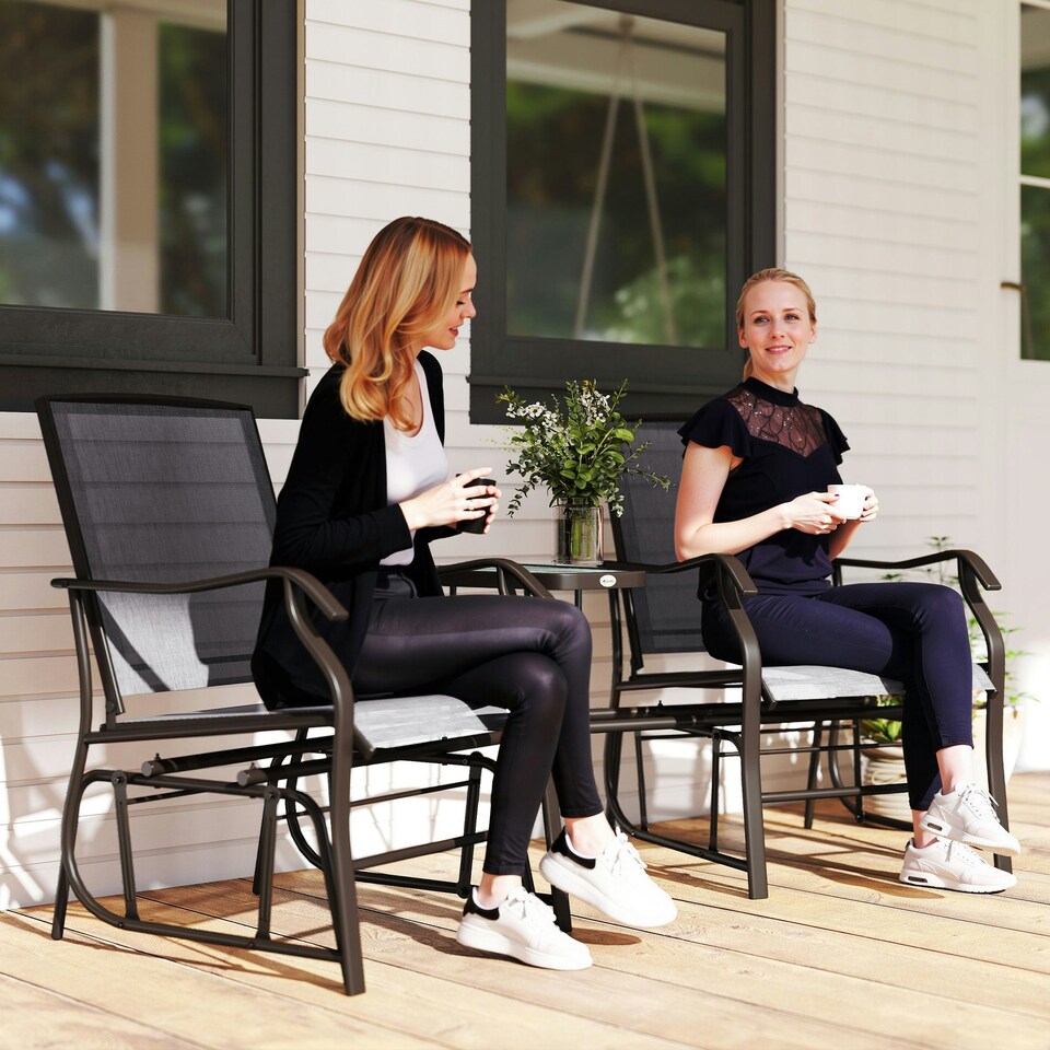 image 1 of Outsunny Double Glider Companion Rocking Garden Chairs Loveseat Grey and Brown