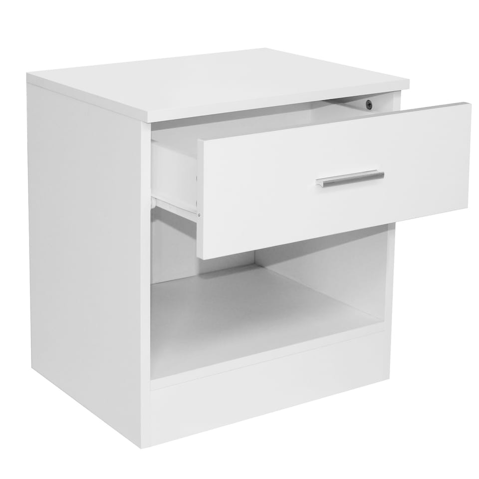 image 1 of Modern Bedside Table with Drawer and Open Shelf High Gloss In White White