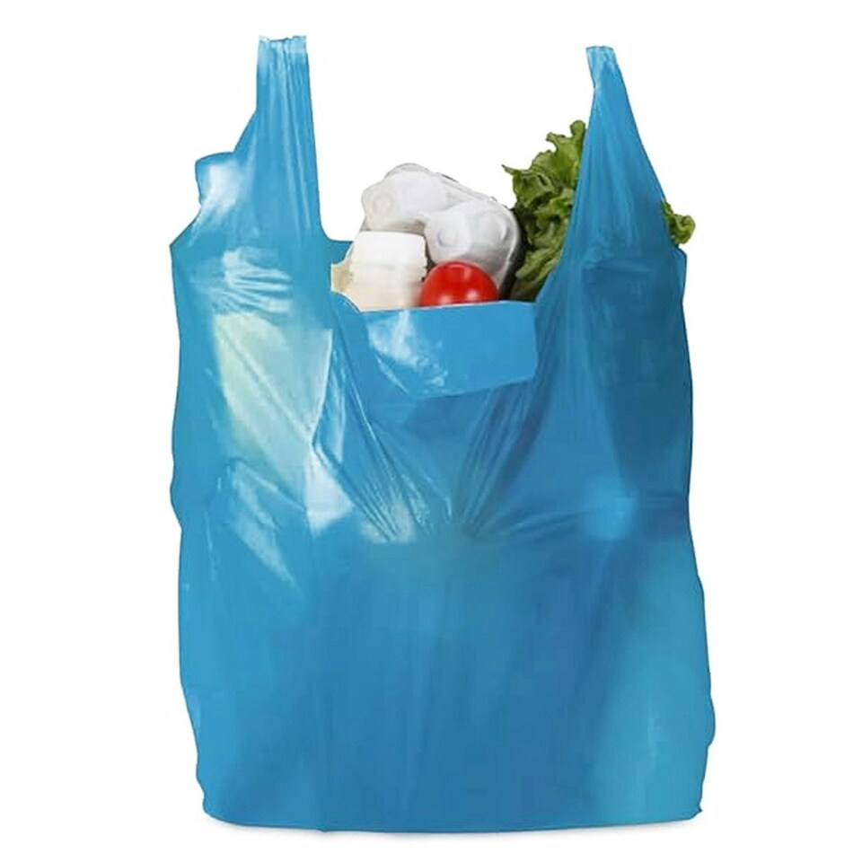 image 1 of 100 x 11x17x21" Shopping & Grocery Strong Blue Plastic Vest Style Shopping Carrier Bags Blue