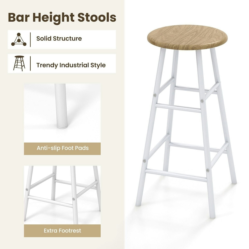 image 1 of COSTWAY 3PCS Bar Table & 2 Stool Dining Set Natural N/A