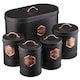 image 1 of Cooks Professional Kitchen Storage Set | 5-Piece | Bread Biscuit Tea Coffee Sugar | Black & Copper