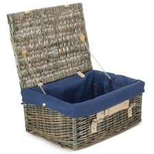 41cm Antique Wash Wicker Picnic Basket with Lining Blue | Blue | One Size