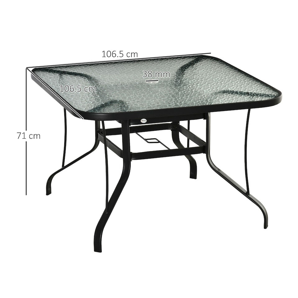 image 1 of Outsunny 106.5cm Square Patio Dining Table with Parasol Hole, Glass Top
