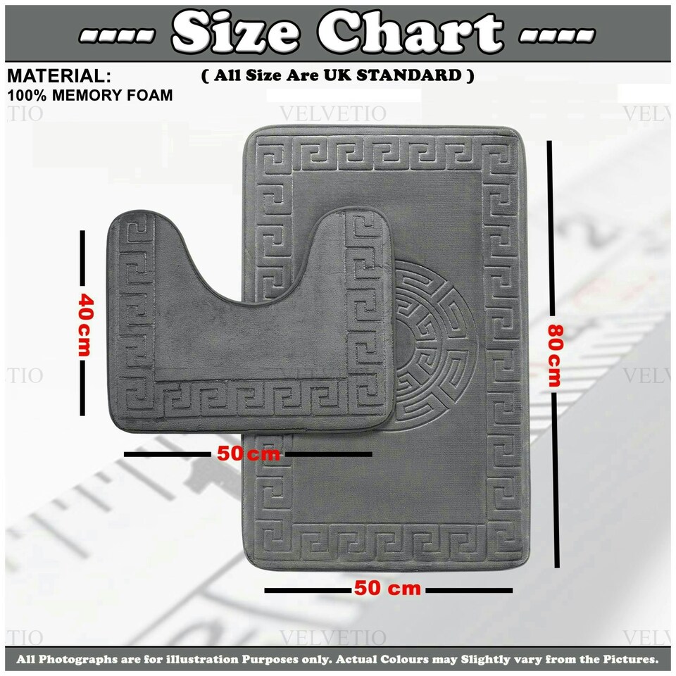 image 1 of VELVETIO Bath Mat Set Greek Pattern Anti Slip Memory Foam Toilet Rug | Black | 1