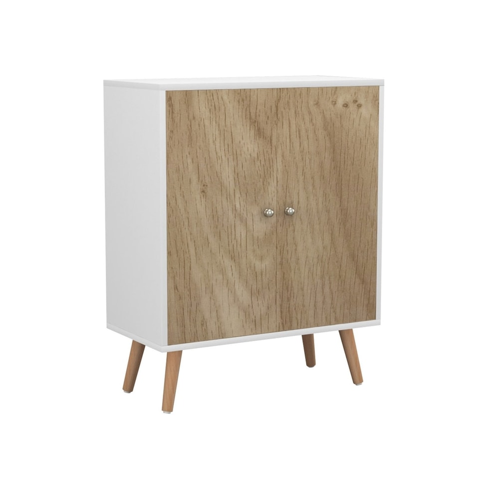 image 1 of White 60cm 2 Door Living Room Storage Cabinet w/ Shelf and Splayed Legs