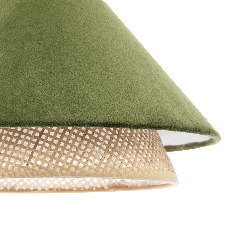 image 1 of Designer Dark Olive Velvet and Natural Rattan Pendant Lighting Shade | Green | Olive Green | 1