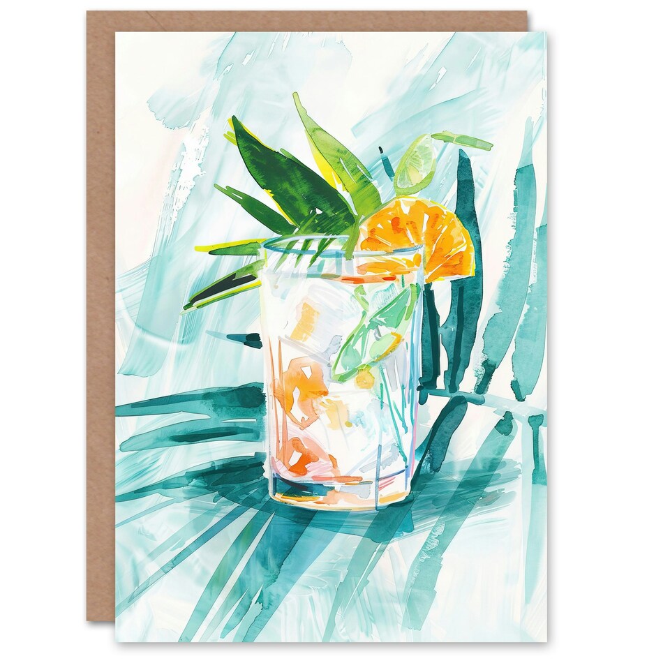 image 1 of Cuba Libre Cocktail Monstera Leaf Him Her Birthday Card