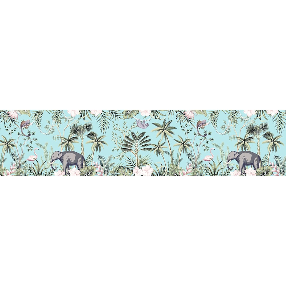 image 1 of Unique Jungle Print Duck Egg Lampshade with Palm Trees, Sloths and Elephants | Blue | Duck Egg | 1
