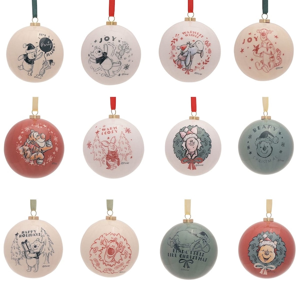 Disney Winnie the Pooh Set of 12 Christmas Tree Baubles