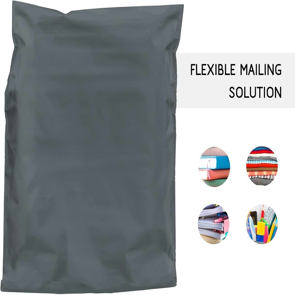 image 1 of Straame 100 Assorted Grey Postal Bags, Self-Seal, Flexible, Tear-Proof, 4 Sizes, 25 Each. Grey | DL