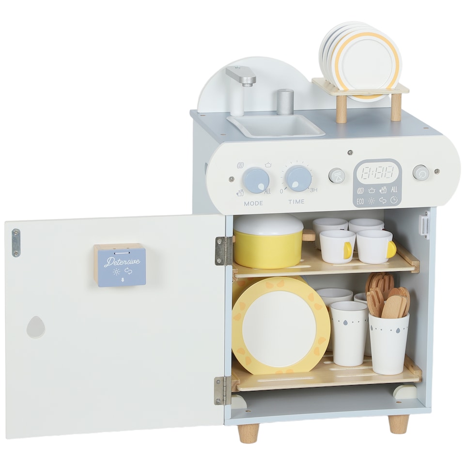 image 1 of AIYAPLAY Wooden Dishwasher Playset, Pretend Play Kitchen for Kids, Kitchen Sink Toys with Faucet, Sink and Accessories, Gift for Boys Girls Toddlers, Light Blue