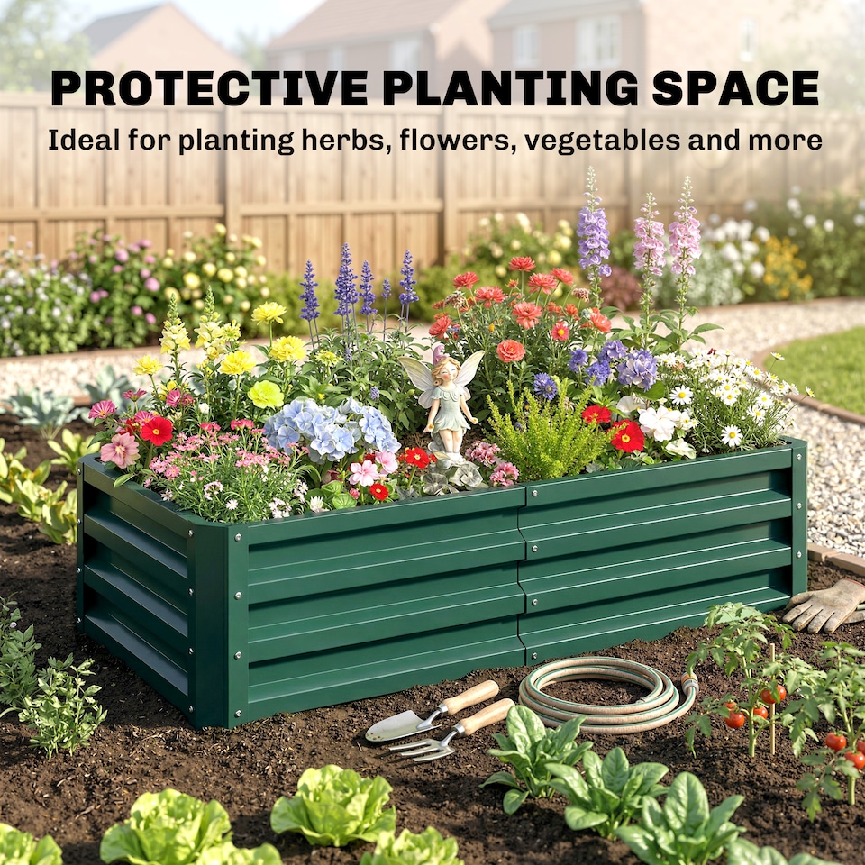 image 1 of Outsunny Raised Garden Bed Elevated Planter Box for Flowers Green