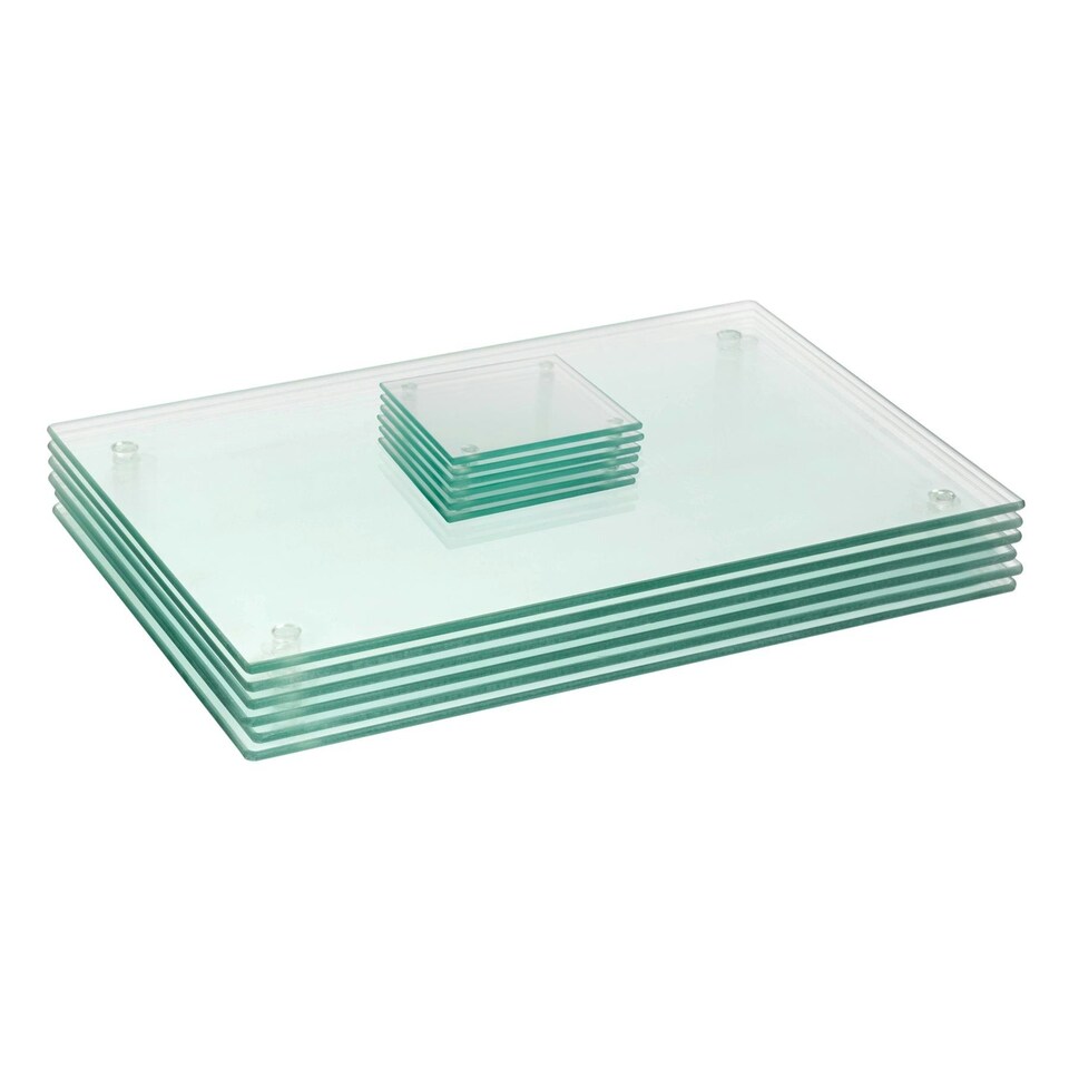 image 1 of Harbour Housewares Glass Dining Set - 12pc - Clear Rectangular Placemats & Coasters - 40 x 30cm Clear