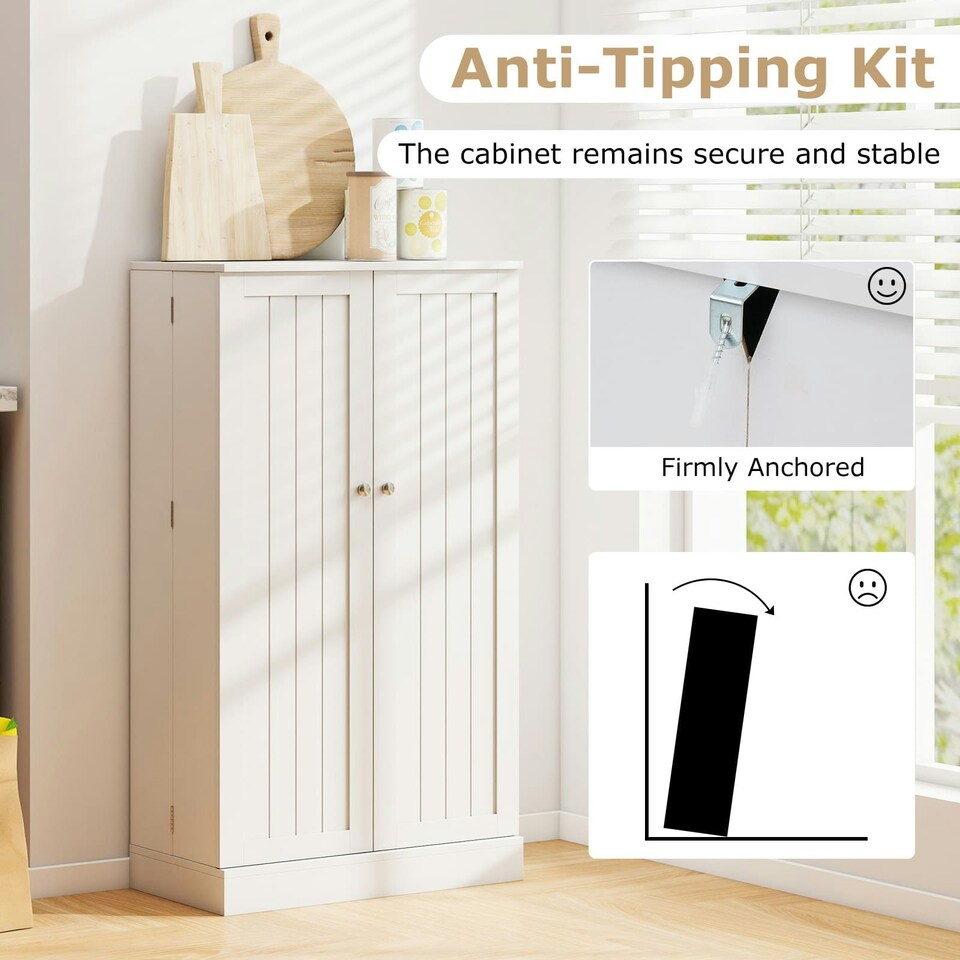 image 1 of COSTWAY Kitchen Cupboard Buffet Pantry Cabinet with Countertop White