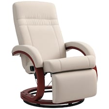 HOMCOM Swivel Recliner Chair with Footstool and Wood Base, Manual Reclining Chair for Living Room, Bedroom, Beige