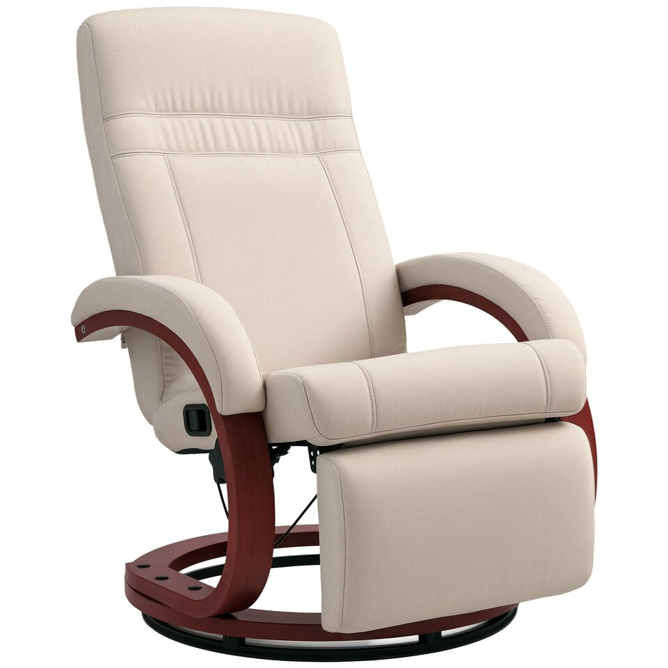 image 1 of HOMCOM Swivel Recliner Chair with Footstool and Wood Base, Manual Reclining Chair for Living Room, Bedroom, Beige