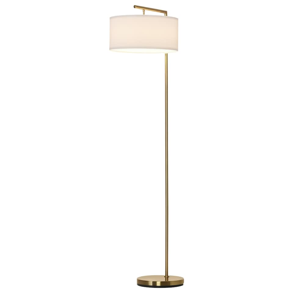 image 1 of HOMCOM Floor Lamp, Modern Standing Lamp with Linen Lampshade, Round Base for Living Room, Bedroom, Dining Room, 153cm, Gold and White