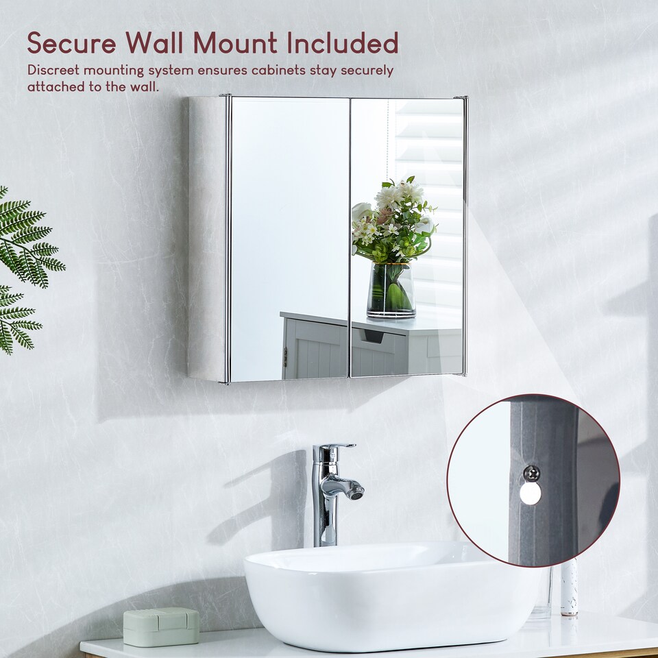 image 1 of Bath Vida Tiano Stainless Steel Mirrored Double Wall Mounted Bathroom Cabinet | Chrome | Stainless Steel | 1