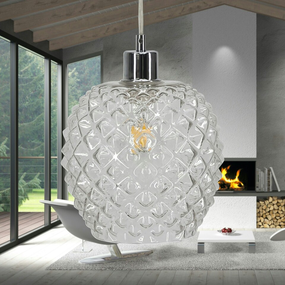 image 1 of First Choice Lighting Set of 2 Baine Clear Textured Glass with Chrome Pendant Fittings Chrome | Red
