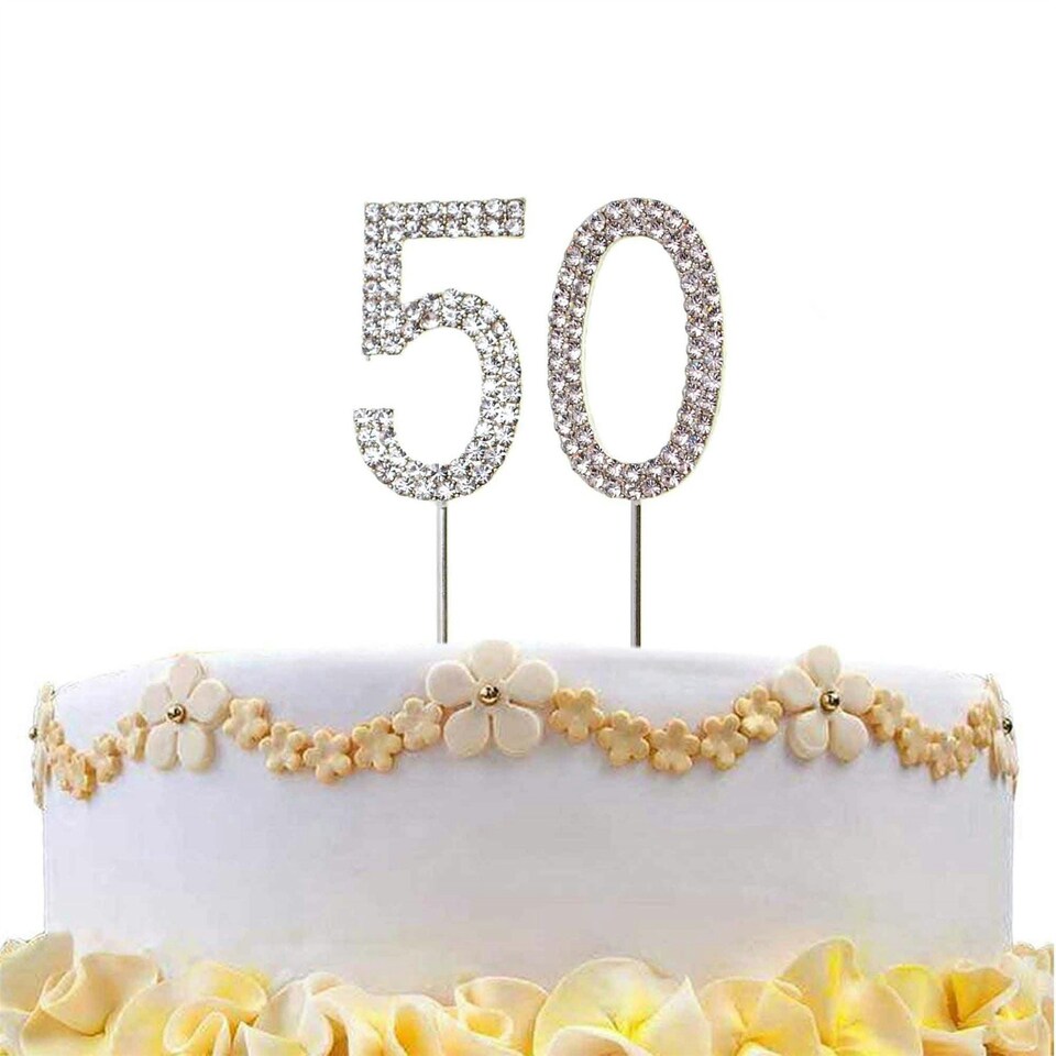 image 1 of Silver Diamond Number 50 Cake Topper Silver
