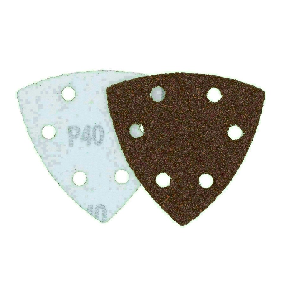 image 1 of 90mm Triangular Sanding Abrasive Discs Pads Hook Loop Backing 40 Grit 50pk