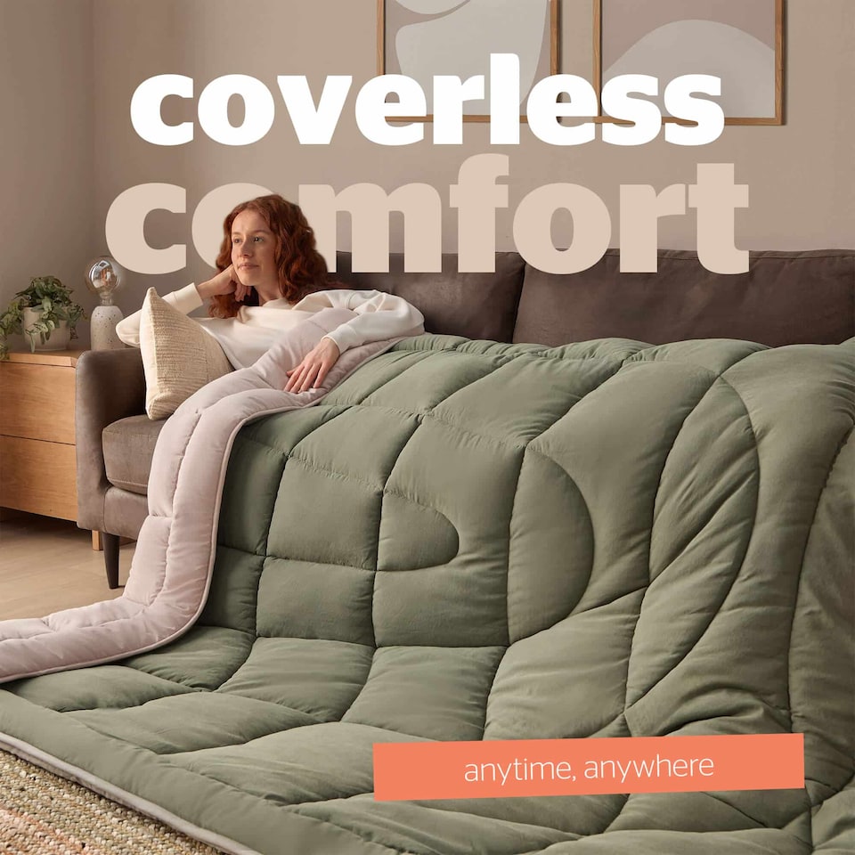 image 1 of Silentnight Coverless Duvet and Pillowcase Set, Washed Effect, Reversible - Green Natural | Green | Natural Reverse