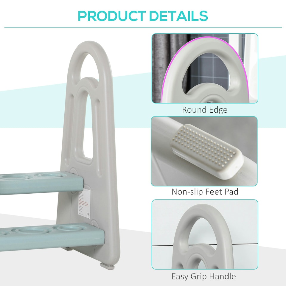 image 1 of HOMCOM Two-Step Stool for Kids Toddlers with Handle for Toilet Potty Training Blue