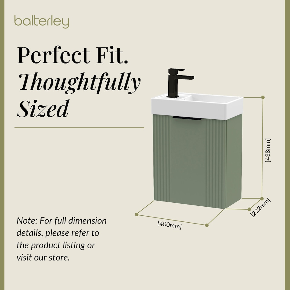 image 1 of Balterley Wall Hung Cloakroom Vanity Basin Unit with Handle Compact Bathroom Storage | Green | Satin Green | 438 x 400 x 222mm | 1