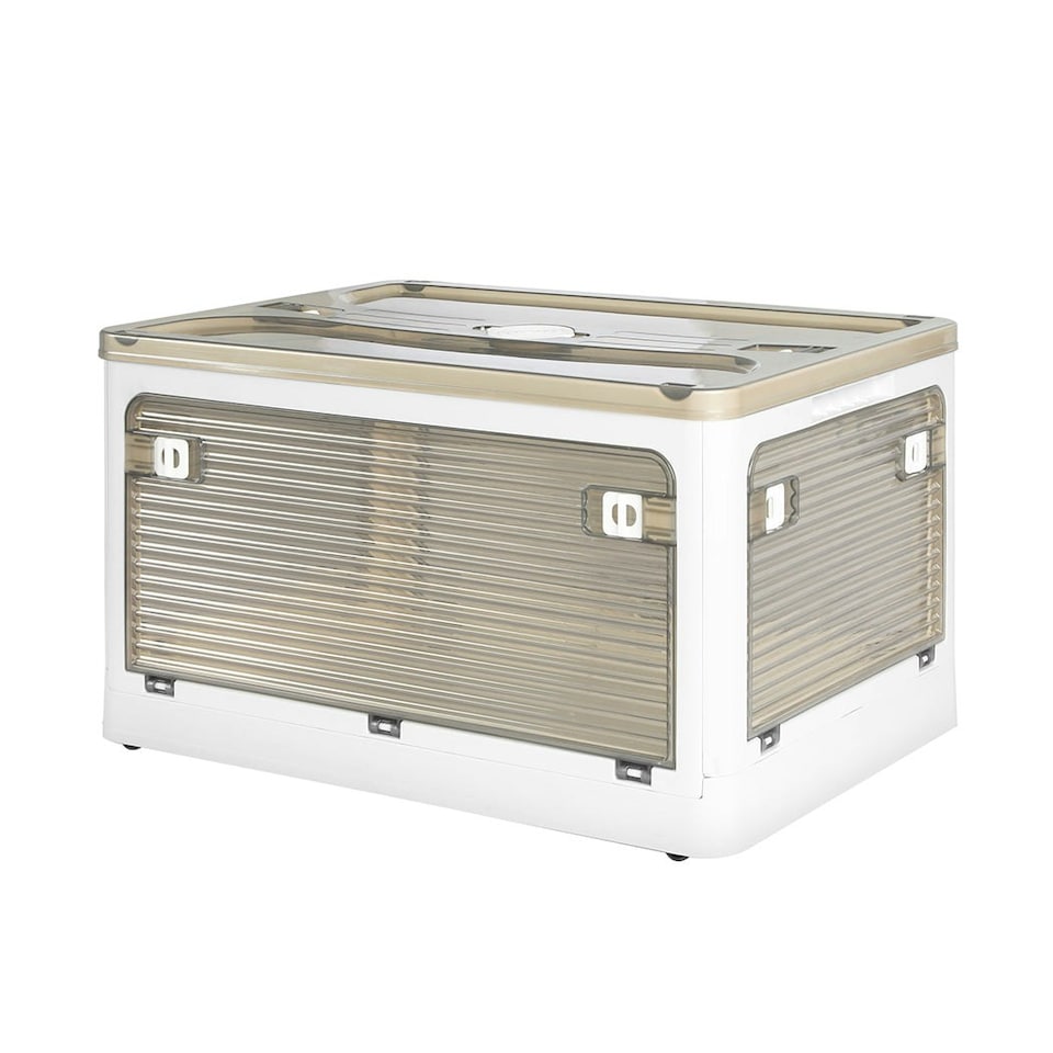 image 1 of Levede 2X Folding Storage Container Large with Lid Stackable on Wheel Plastic White | White