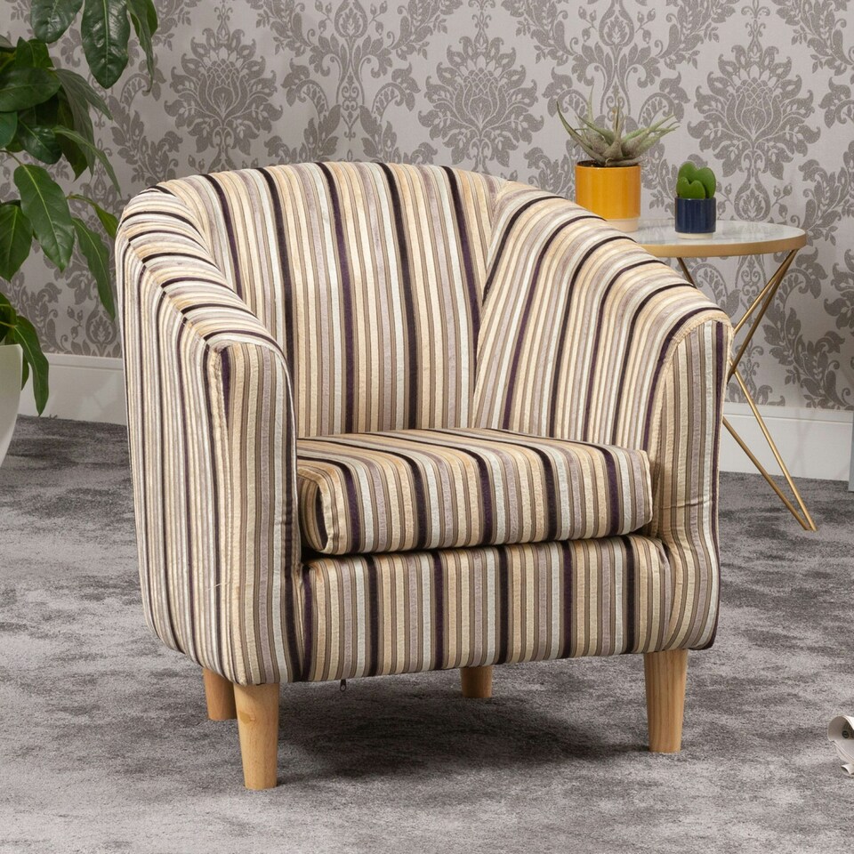 image 1 of Aurora Striped Fabric Tub Chair - Black