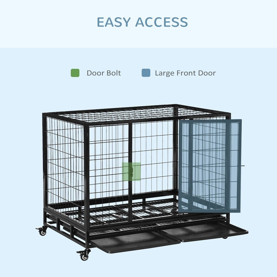 image 1 of PawHut Metal Kennel Cage with Wheels and Crate Tray for Pet Dog Large Black