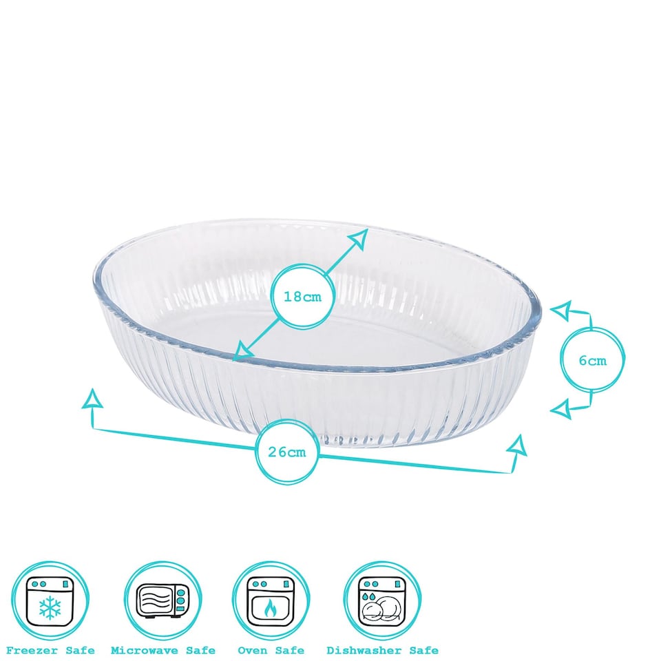 image 1 of Argon Tableware Optical Oval Glass Oven Dishes - 26cm x 17cm - Pack of 2 | Clear | Clear | 26cm x 17cm